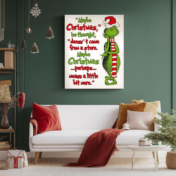 Christmas Canvas Wall Art Decor - “Maybe Christmas Means a Little Bit More” Holiday Quote Decor - 8x10 inch Whimsical Festive Wall Decoration for Room or Office - Premium Quality Canvas Print