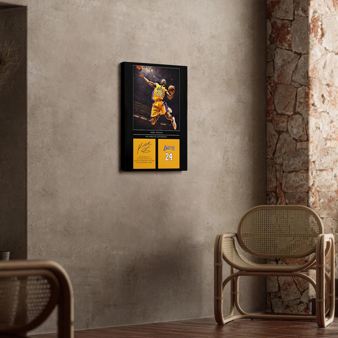 Kobe Bryant Canvas Wall Art Decor - Lakers No. 24 Dunk Poster with Signature Design, Inspirational Basketball Artwork for Home