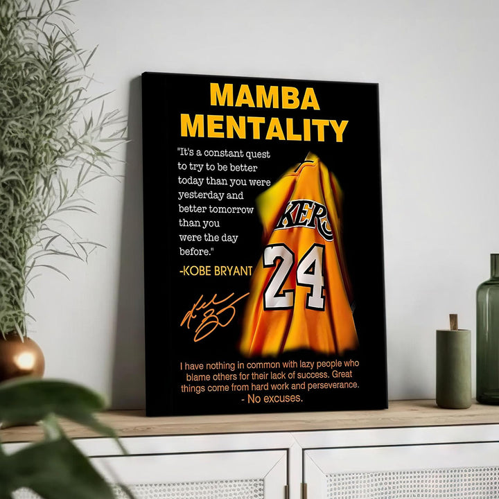 Kobe Bryant Canvas Wall Art Decor - Mamba Mentality Poster with Iconic Jersey and Inspirational Quotes, Motivational Artwork for Home