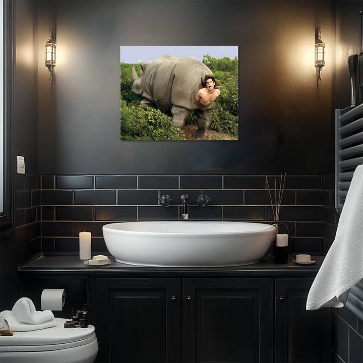 Funny Framed Canvas Wall Art Bathroom Decor Retro Humor Comedy Ace Ventura Movies Poster Rhino Painting Modern Toilet Artwork for Living Room Dorm Wall Home Decoration
