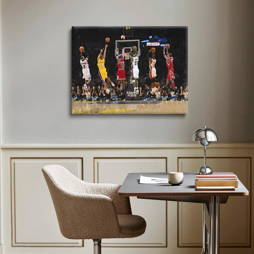 Basketball Legends Canvas Wall Art Print Poster, Iconic Sports Stars Shooting Inspirational Picture, Motivational Photography Wall Decor for Gym Dorm Home Office Living Room Bedroom