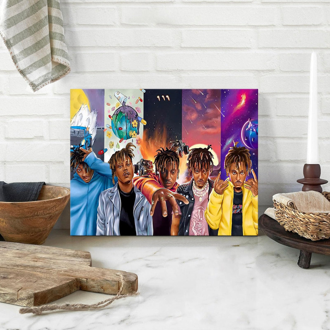Juice WRLD Canvas Wall Art Evolution Collage Wall Decor Vibrant Rapper Print Poster, Inspirational Music Aesthetic Picture Artwork for Bedroom Game Room Living Room Bar Studio Decor