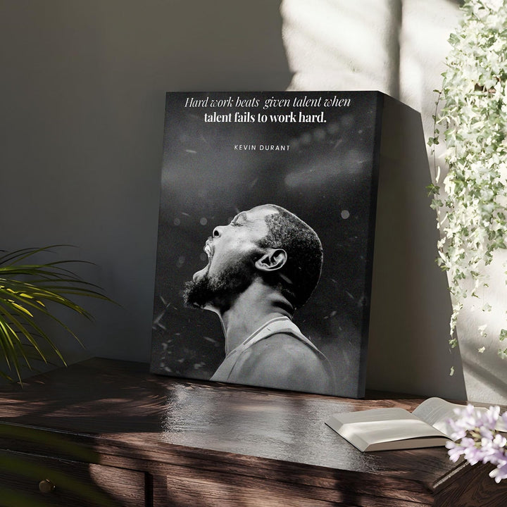 NBA Canvas Wall Art Decor - Kevin Durant Motivational Quote Poster, Hard Work Beats Talent Basketball Artwork, Black and White Inspirational Canvas Decor