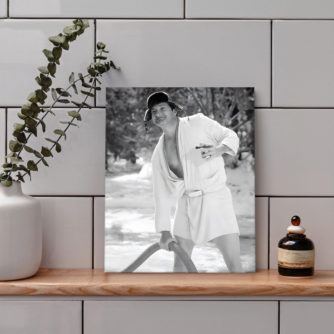 Funny Framed Canvas Wall Art Bathroom Decor Black and White Comedy Cousin Eddie Movies Poster Oil Painting Modern Toilet Artwork for Living Room Dorm Wall Home Decoration