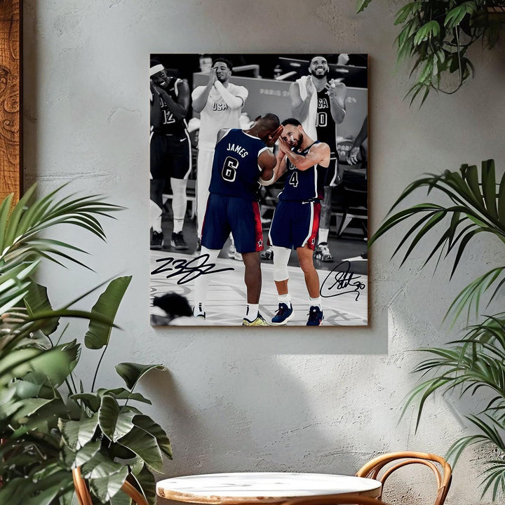 NBA Canvas Wall Art Decor - LeBron James and Stephen Curry Team USA Basketball Print Iconic Sleep Celebration Poster Sports Wall Art for Game Room Bedroom Living Room Man Cave Dorm Room Decor Gift for Basketball Fans