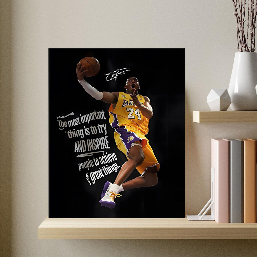 Kobe Bryant Canvas Wall Art Decor - 8X10 inch Inspirational Dunk, Lakers No. 24 Basketball Poster, Black Background Canvas Print for Home Office or Sports Room Decoration