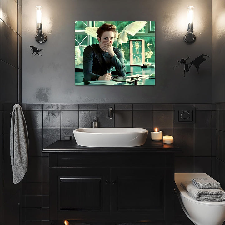Funny Framed Canvas Wall Art Bathroom Decor The Twilight Saga Movies Poster Print Edwards Oil Painting Humorous Picture Modern Artwork for Living Room Dorm Wall Home Decoration