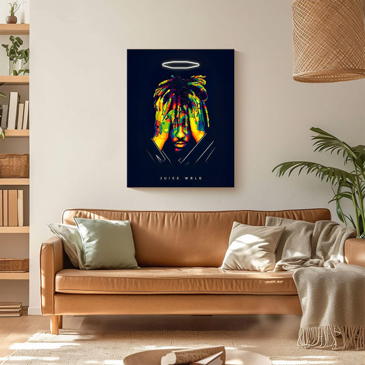 Juice WRLD Halo Canvas Wall Art Vibrant Neon Rapper Poster, Inspirational Pop Art Picture Prints, Music Aesthetic Wall Decor for Living Room Bedroom Game Room Bar Studio