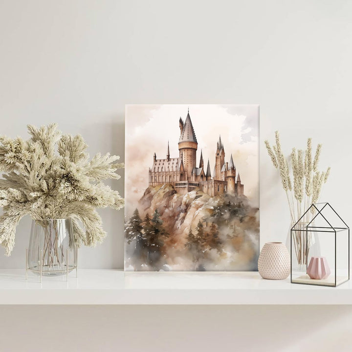 Hogwarts Canvas School of Witchcraft and Wizardry Wall Art, Magic World Oil Painting Print, Majestic Castle Decor for Bedroom Living Room, Dreamy Art for Witchcraft Fans