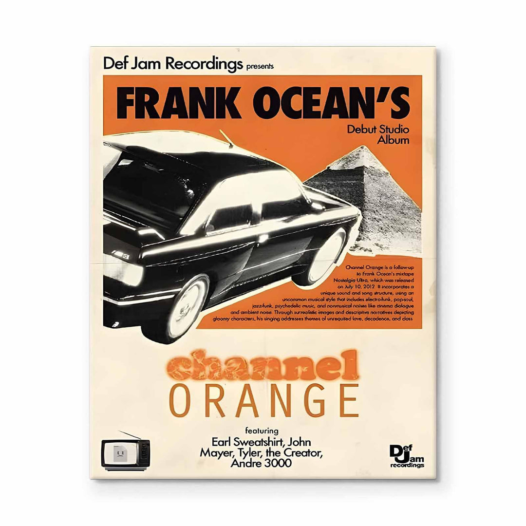 Frank Ocean Canvas Wall Art, Channel Orange Album Cover Print Poster, Vintage Framed Music Wall Artwork for Bedroom, Lounge, Studio or Music Room Aesthetic Decor
