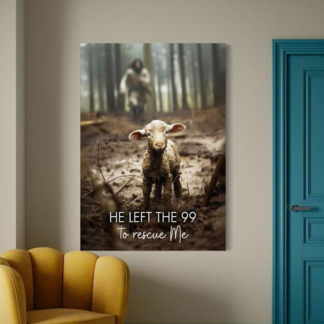 Jesus With The Sheep Wall Art Jesus Running After Lamb Canvas Print He Left the 99 to Rescue Me jesus and Lost Sheep Christian Wall Art