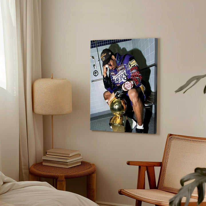 Kobe Bryant Canvas Wall Art Decor -  Iconic Lakers Championship Celebration Artwork, Trophy and Team Tribute, Bold NBA Finals Victory Poster for Office, Home or Game Room Wall Decoration