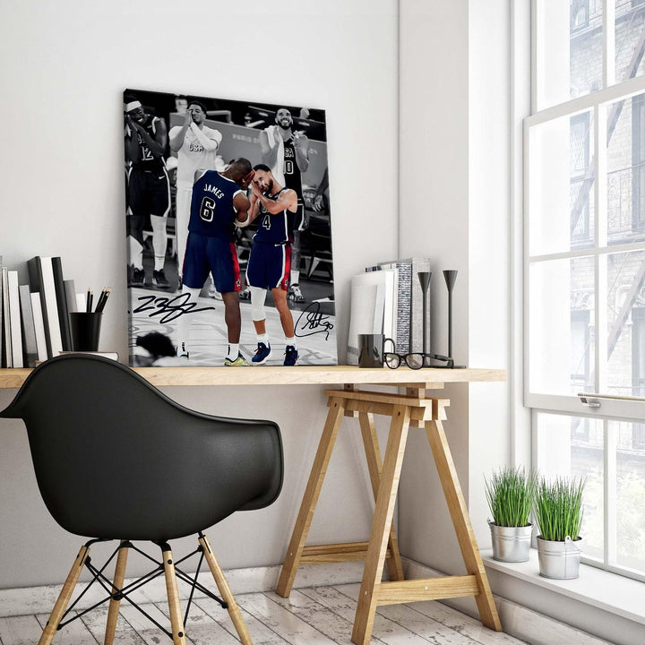 NBA Canvas Wall Art Decor - LeBron James and Stephen Curry Team USA Basketball Print Iconic Sleep Celebration Poster Sports Wall Art for Game Room Bedroom Living Room Man Cave Dorm Room Decor Gift for Basketball Fans