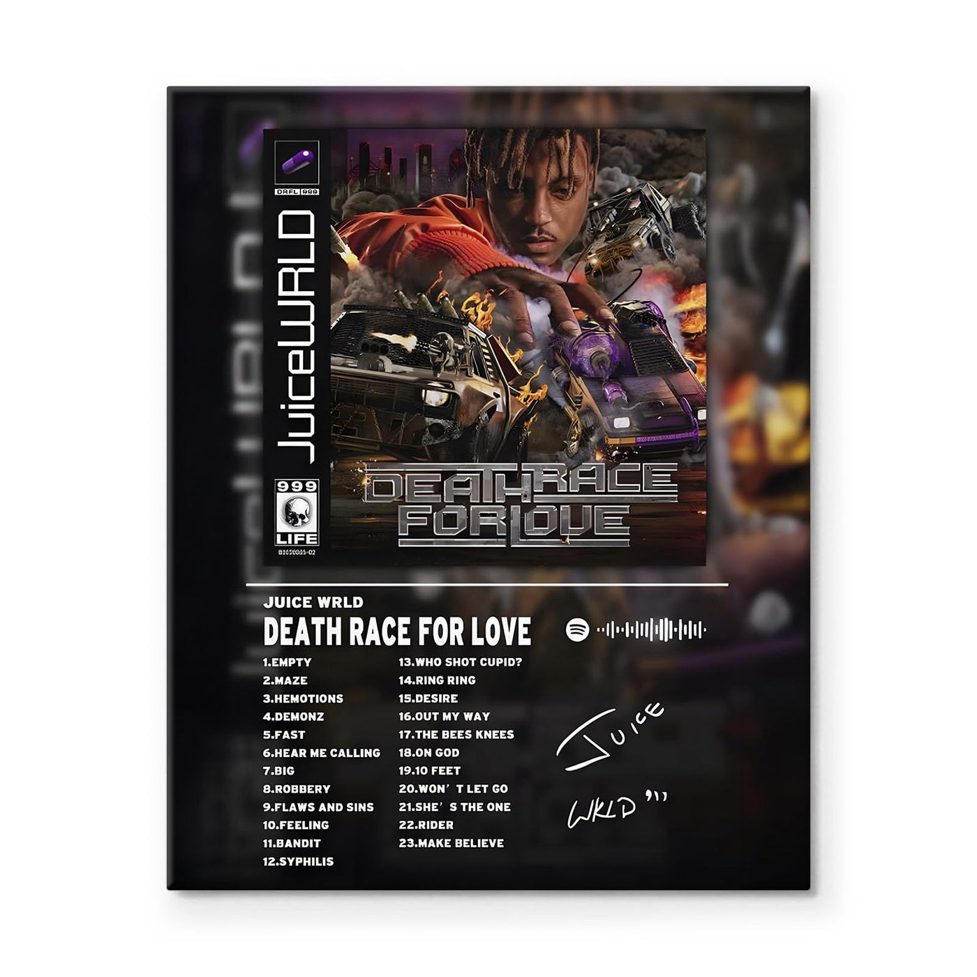 Juice WRLD Canvas Wall Art Death Race for Love Album Cover Poster, Intense Rap and Hip-Hop Inspired Prints Aesthetic for Bedroom Game Room Living Room Bar Studio Decor