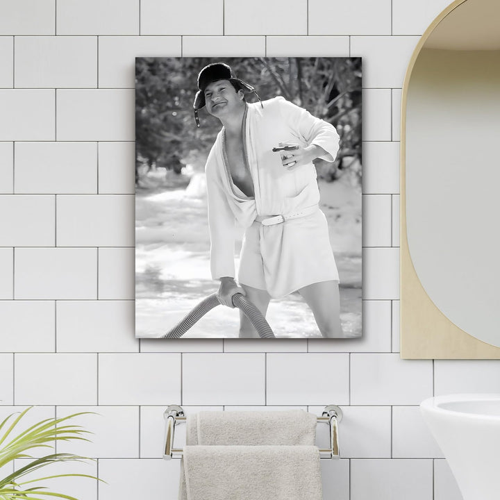 Funny Framed Canvas Wall Art Bathroom Decor Black and White Comedy Cousin Eddie Movies Poster Oil Painting Modern Toilet Artwork for Living Room Dorm Wall Home Decoration