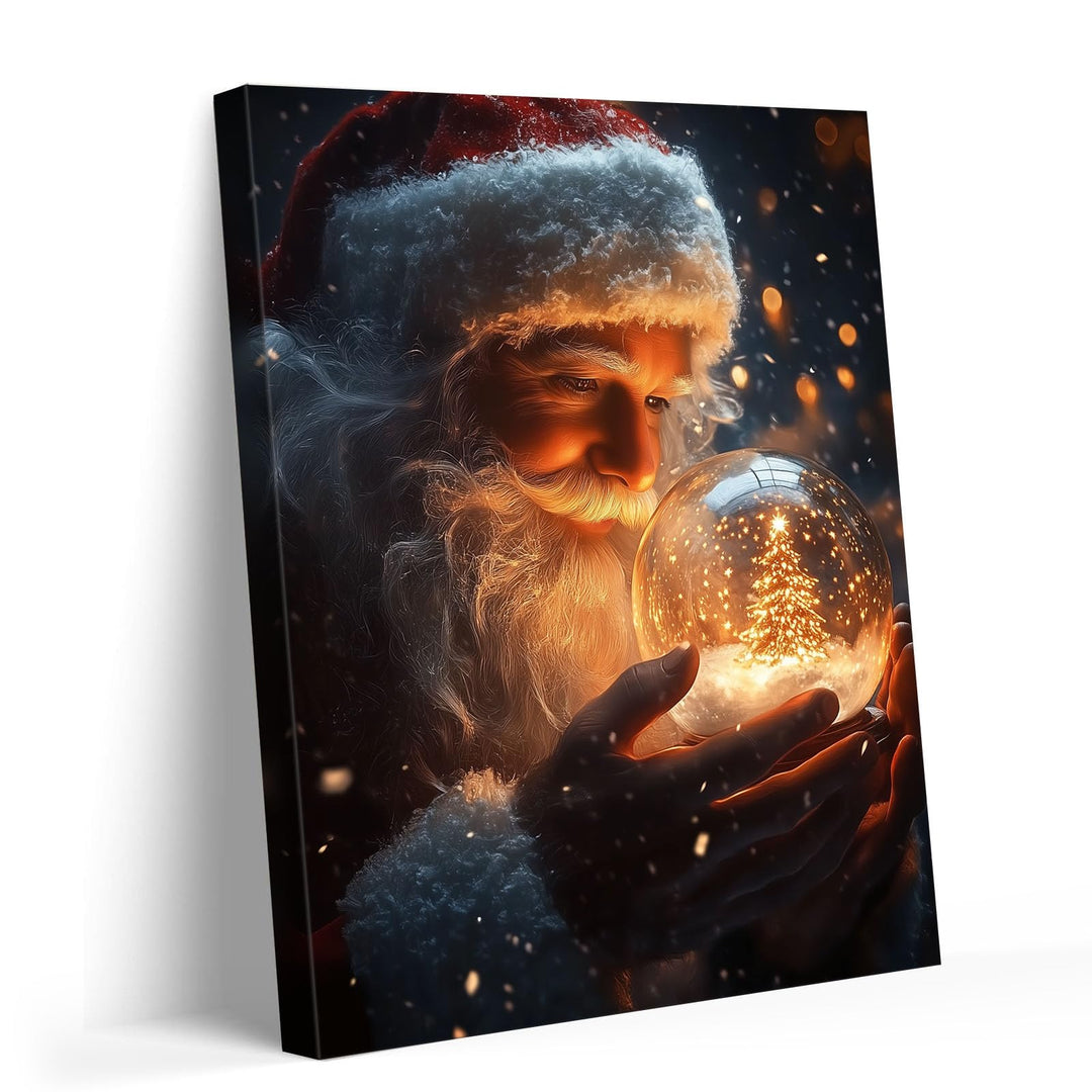Christmas Canvas Framed Wall Art for Living Room Decor Classical Oil Painting Santa Claus & Crystal Ball Canva Poster Prints Wall Decoration Home Office Bedroom Bathroom Decor