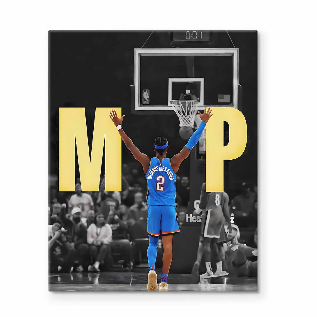 2025 NBA Finals MVP Canvas Wall Art Shai Gilgeous-Alexander Raising Hands Victory Poster Oklahoma City Thunder Back Pose Print Basketball Champion Wall Decor for Bedroom