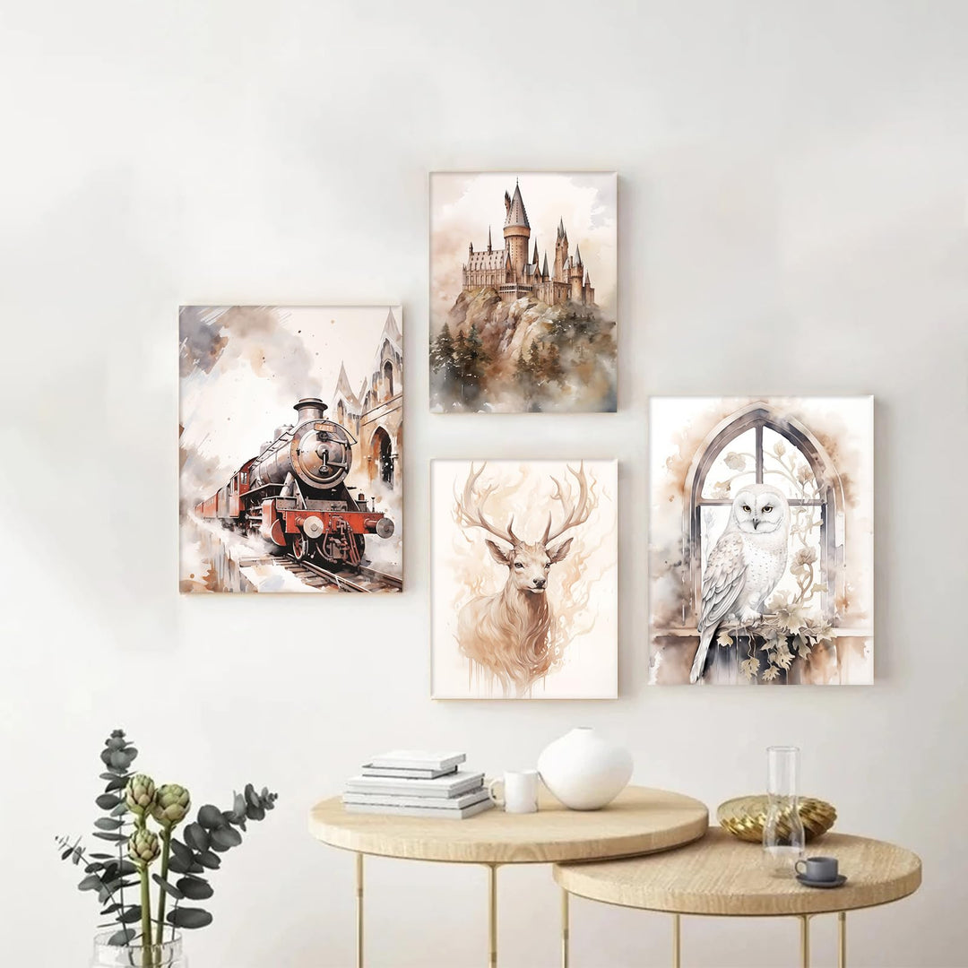 Hogwarts Canvas School of Witchcraft and Wizardry Wall Art, Magic World Oil Painting Print, Majestic Castle Decor for Bedroom Living Room, Dreamy Art for Witchcraft Fans