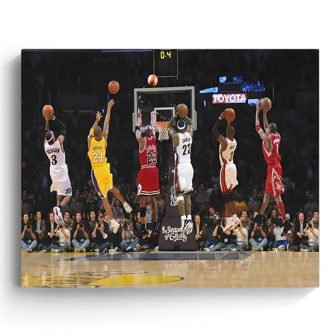Basketball Legends Canvas Wall Art Print Poster, Iconic Sports Stars Shooting Inspirational Picture, Motivational Photography Wall Decor for Gym Dorm Home Office Living Room Bedroom