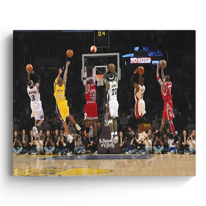 Basketball Legends Canvas Wall Art Print Poster, Iconic Sports Stars Shooting Inspirational Picture, Motivational Photography Wall Decor for Gym Dorm Home Office Living Room Bedroom