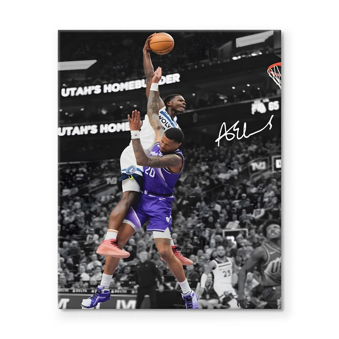 Basketball Canvas Wall Art, Exciting Anthony Edwards Dunk Print Poster for Bedroom Living Room Wall Decor, NBA Star Oil Painting Inspirational Sports Pictures Decoration