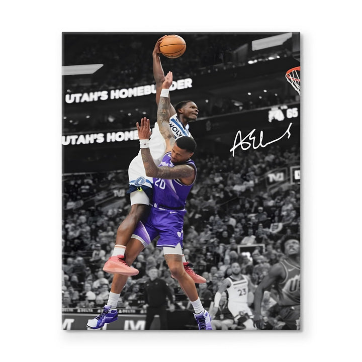 Basketball Canvas Wall Art, Exciting Anthony Edwards Dunk Print Poster for Bedroom Living Room Wall Decor, NBA Star Oil Painting Inspirational Sports Pictures Decoration