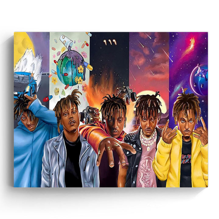 Juice WRLD Canvas Wall Art Evolution Collage Wall Decor Vibrant Rapper Print Poster, Inspirational Music Aesthetic Picture Artwork for Bedroom Game Room Living Room Bar Studio Decor