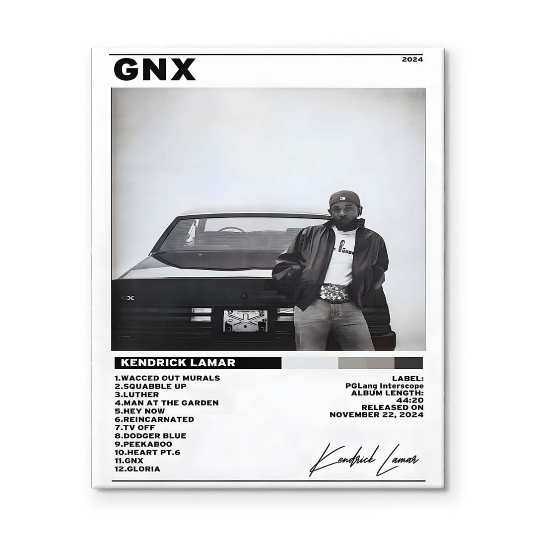 Kendrick Lamar Cover Canvas Wall Art, GNX Album Monochrome Hip-Hop Poster Modern Urban Music Aesthetic Picture Canvas Artwork Music Decor for Living Room Bedroom Studio