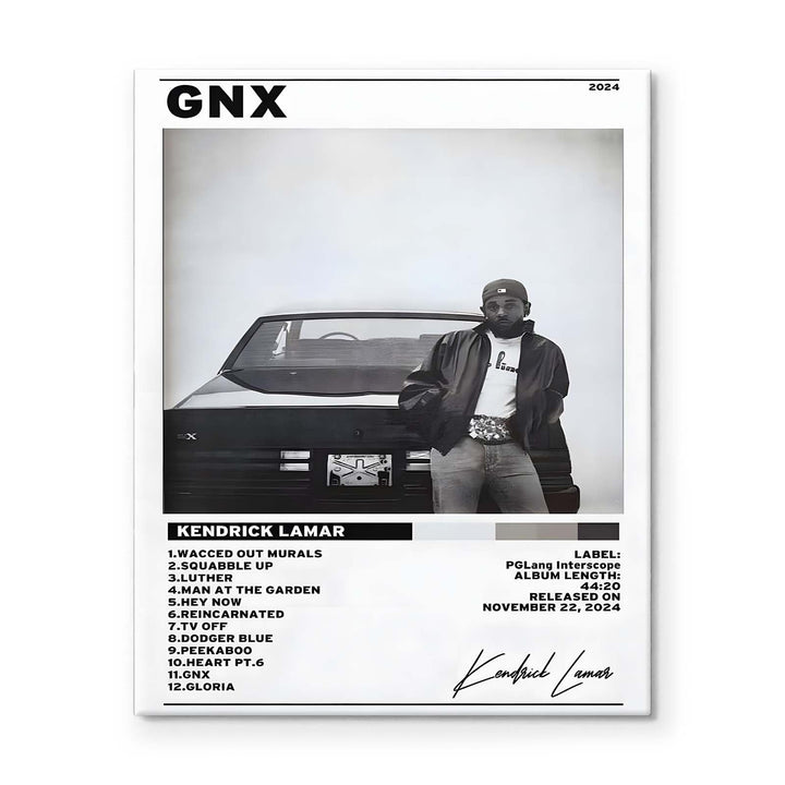 Kendrick Lamar Cover Canvas Wall Art, GNX Album Monochrome Hip-Hop Poster Modern Urban Music Aesthetic Picture Canvas Artwork Music Decor for Living Room Bedroom Studio