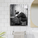 Funny Framed Canvas Wall Art Bathroom Decor Black and White Comedy Elf Movies Poster Bathroom Oil Painting Modern Toilet Artwork for Living Room Dorm Wall Home Decoration