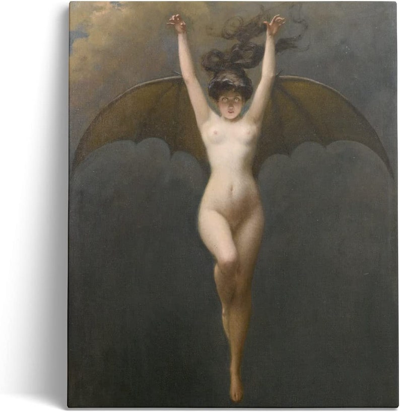 Gothic Bat Woman Wall Décor Canvas Framed