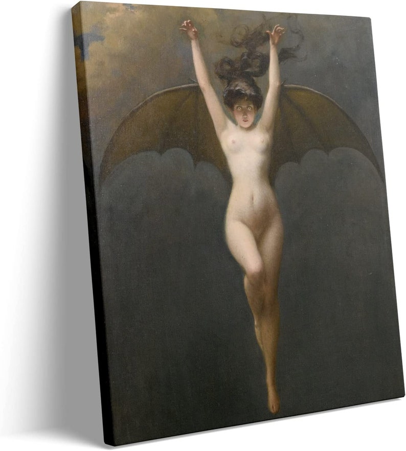 Gothic Bat Woman Wall Décor Canvas Framed